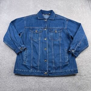 VINTAGE Hunters Run Denim Jacket Womens Medium Blue Jean Trucker Biker 90s